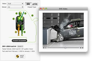 Screenshots of IIHS crash test viewer app
